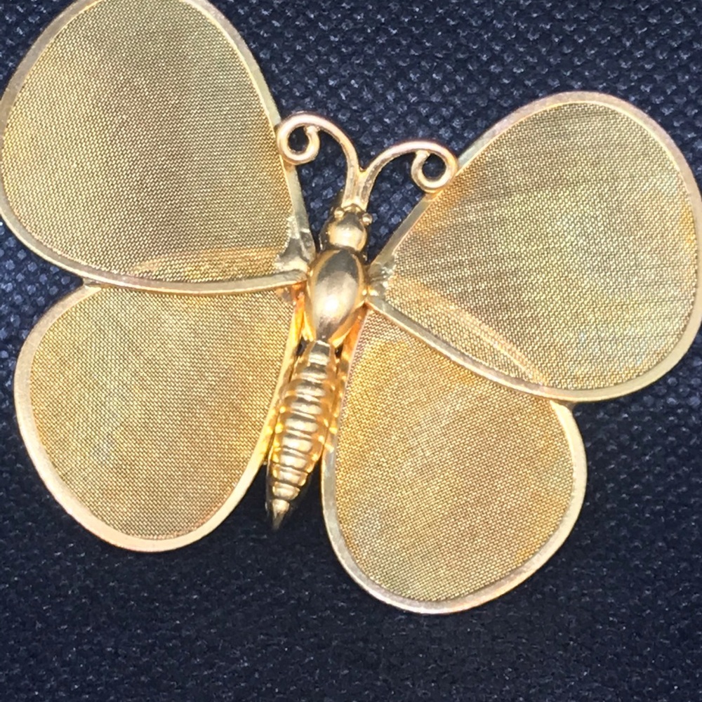 Gold Mesh Butterfly Brooch